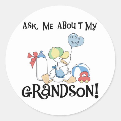 Stork Ask About Grandson Classic Round Sticker