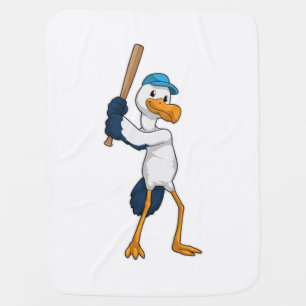 Stork at Baseball with Baseball bat Baby Blanket