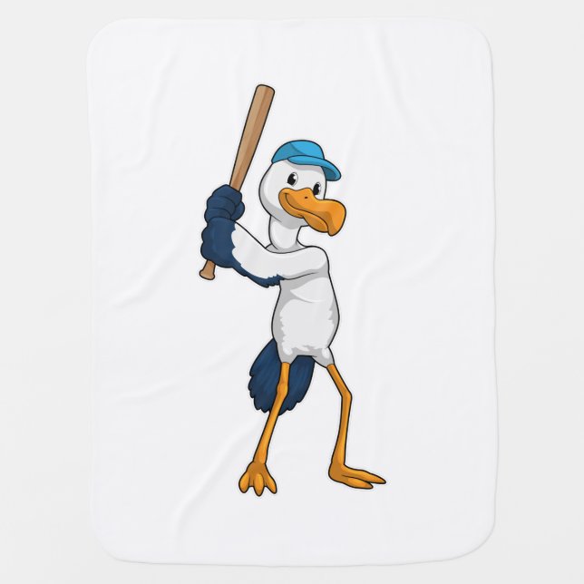 Stork at Baseball with Baseball bat Baby Blanket (Front)