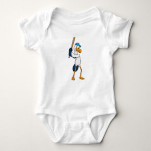 Stork at Baseball with Baseball bat Baby Bodysuit