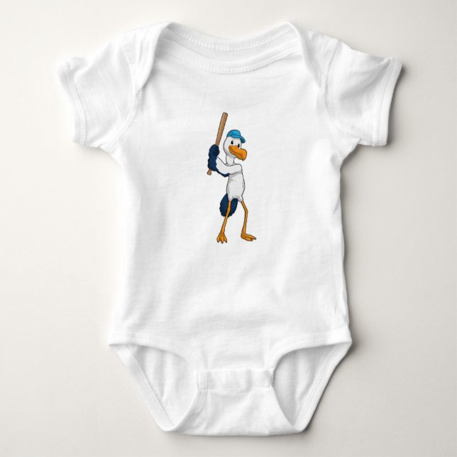 Stork at Baseball with Baseball bat Baby Bodysuit (Front)