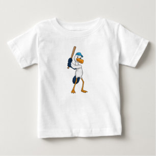 Stork at Baseball with Baseball bat Baby T-Shirt