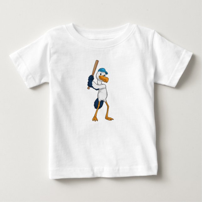 Stork at Baseball with Baseball bat Baby T-Shirt (Front)