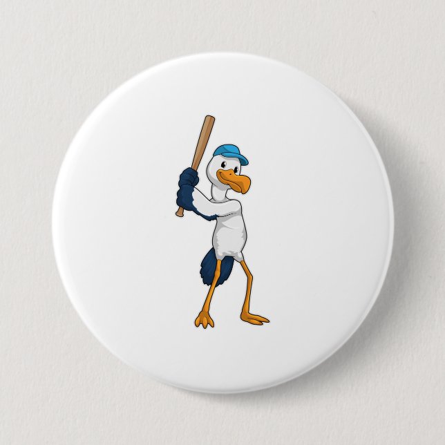 Stork at Baseball with Baseball bat Button (Front)