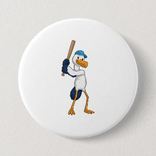 Stork at Baseball with Baseball bat Button