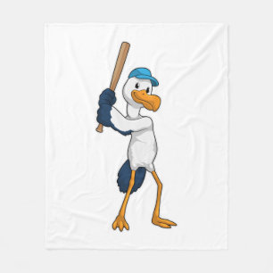 Stork at Baseball with Baseball bat Fleece Blanket
