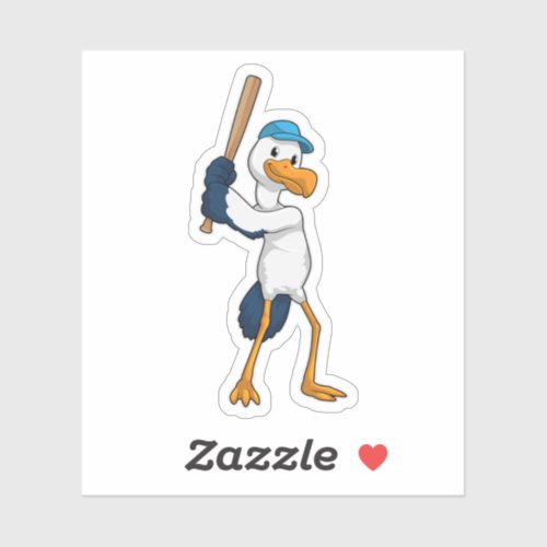 Stork at Baseball with Baseball bat Sticker