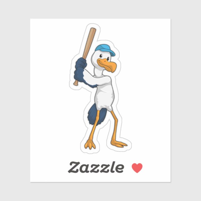 Stork at Baseball with Baseball bat Sticker (Sheet)