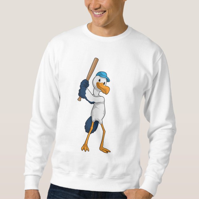 Stork at Baseball with Baseball bat Sweatshirt (Front)