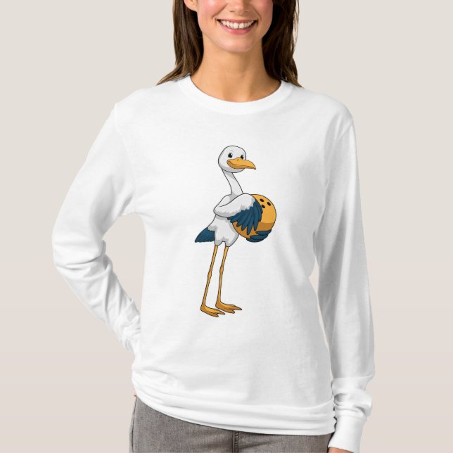 Stork at Bowling with Bowling ball T-Shirt (Front)