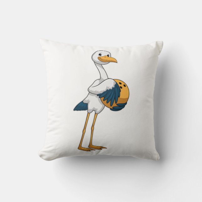 Stork at Bowling with Bowling ball Throw Pillow (Front)