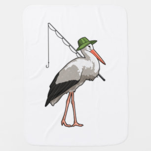 Stork at Fishing with Fishing rod Baby Blanket