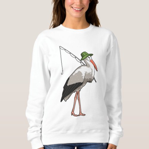 Stork at Fishing with Fishing rod Sweatshirt