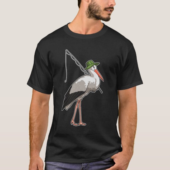 Stork at Fishing with Fishing rod T-Shirt (Front)