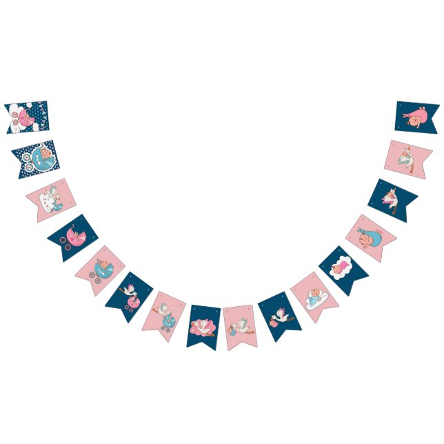 Stork Babies Pink and blue baby shower Bunting Flags (All)