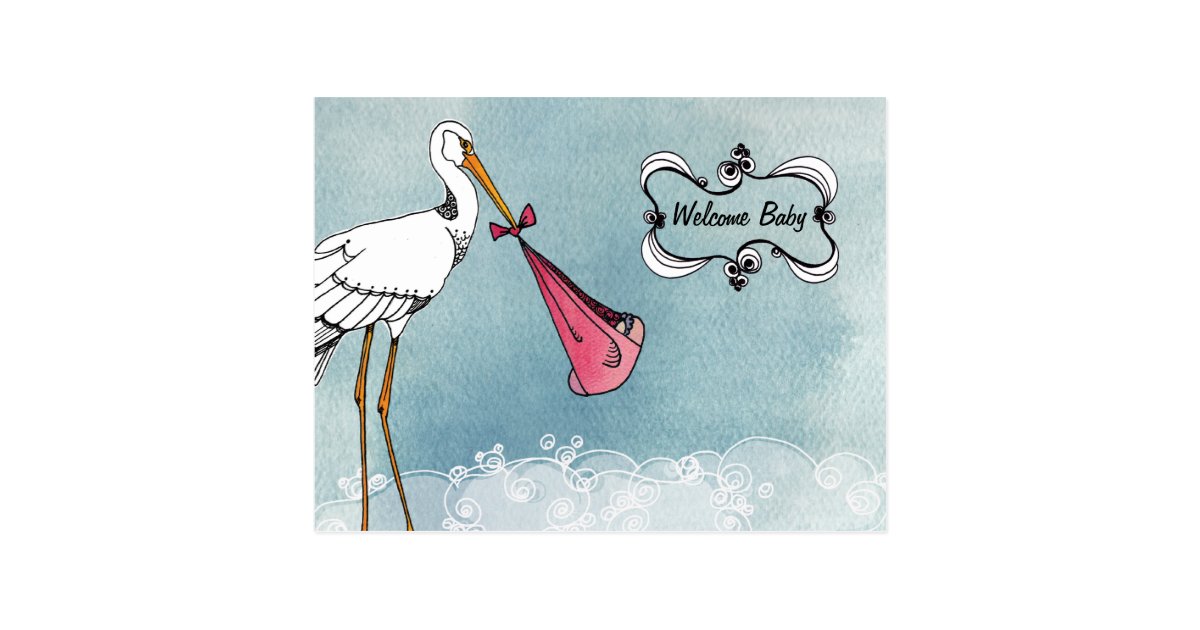 Stork Baby Announcement Postcard | Zazzle.com