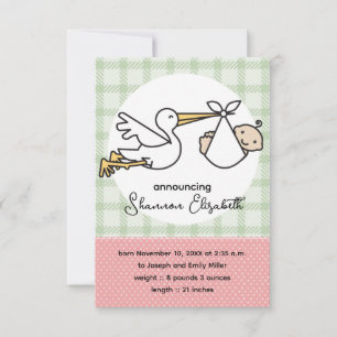 Stork Baby Birth Announcements (Pink)