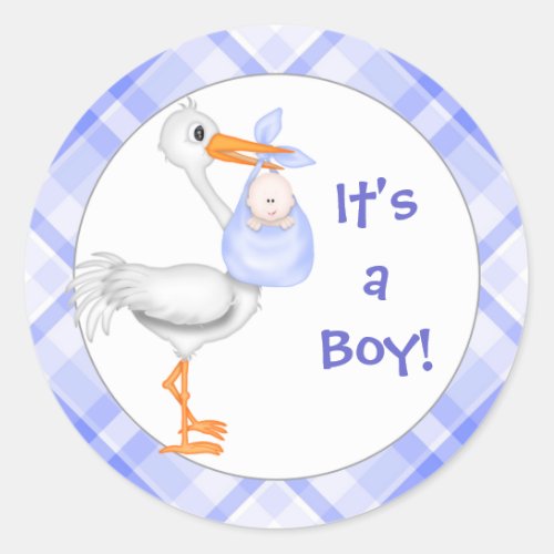 Stork  Baby Boy Baby Announcement Classic Round Sticker
