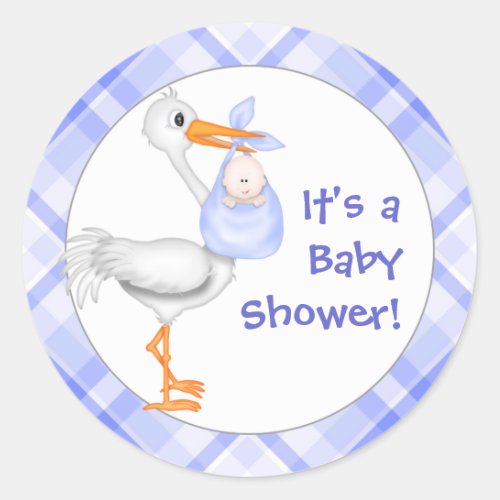 Stork  Baby Boy Baby Shower Classic Round Sticker
