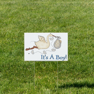 Stork Baby Boy Birth Yard Sign