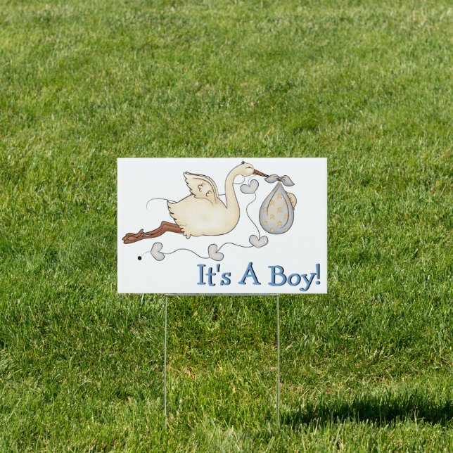 Stork Baby Boy Birth Yard Sign (Insitu)