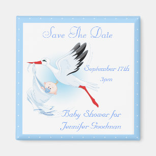 Stork & Baby Boy Blue Save the Date Baby Shower Magnet