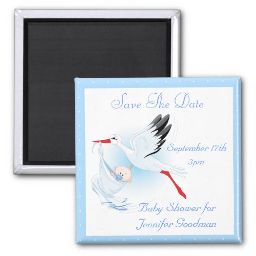 Stork  Baby Boy Blue Save the Date Baby Shower Magnet