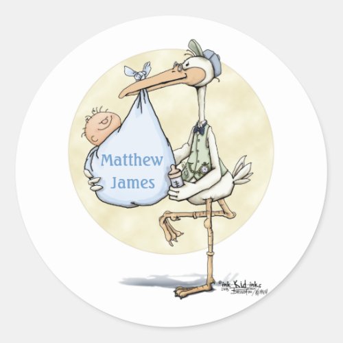 Stork _ Baby Boy Classic Round Sticker