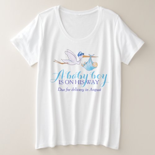 Stork baby boy on the way personalized apparel plus size T_Shirt