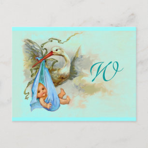 STORK BABY BOY SHOWER 2 INVITATION POSTCARD