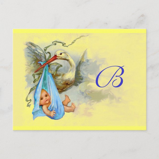 STORK BABY BOY SHOWER 2 INVITATION POSTCARD (Front)