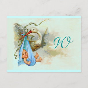 STORK BABY BOY SHOWER 2 INVITATION POSTCARD