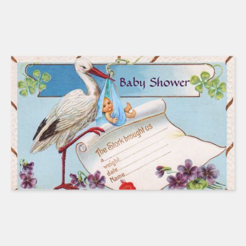 STORK BABY BOY SHOWER 2 RECTANGULAR STICKER