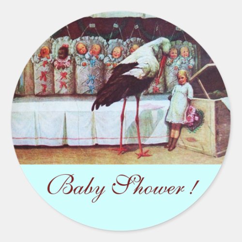 STORK BABY BOY SHOWER 3 blue Classic Round Sticker