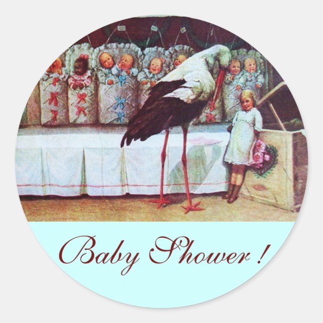 STORK BABY BOY SHOWER 3 blue Classic Round Sticker (Front)