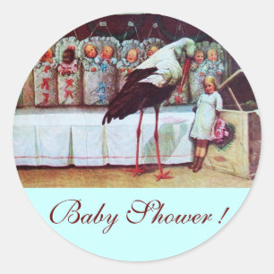 STORK BABY BOY SHOWER 3 blue Classic Round Sticker