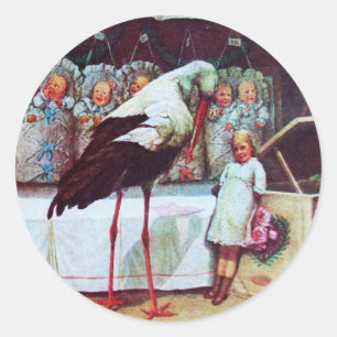 STORK BABY BOY SHOWER 3 CLASSIC ROUND STICKER