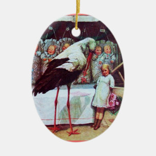 STORK BABY BOY SHOWER 3 MONOGRAM Red Ruby Ceramic Ornament