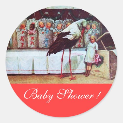 STORK BABY BOY SHOWER 3 red Classic Round Sticker