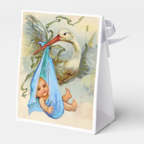 STORK BABY BOY SHOWER BLUE GEM STONE MONOGRAM FAVOR BOXES