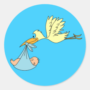 Stork Baby Boy Shower Blue or Birth Announcement Classic Round Sticker