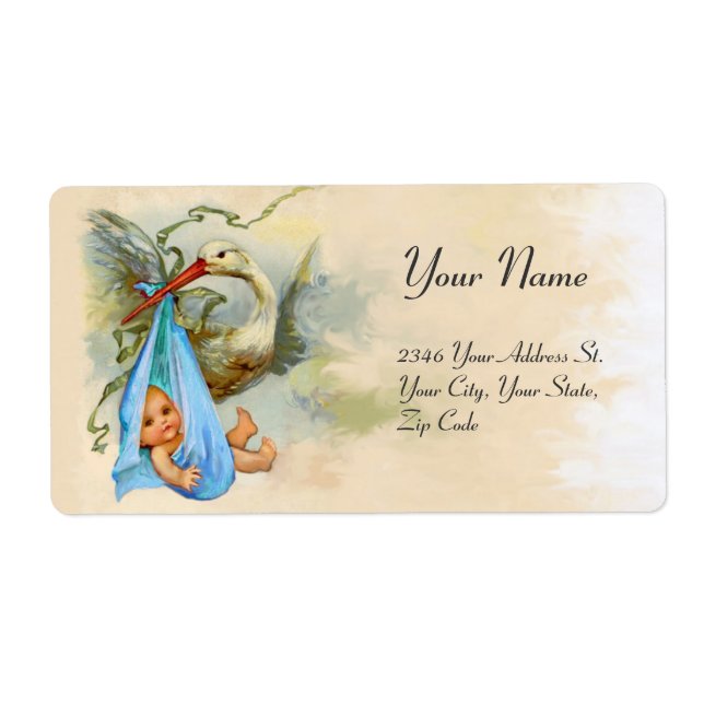 STORK BABY BOY SHOWER BLUE PINK LABEL (Front)