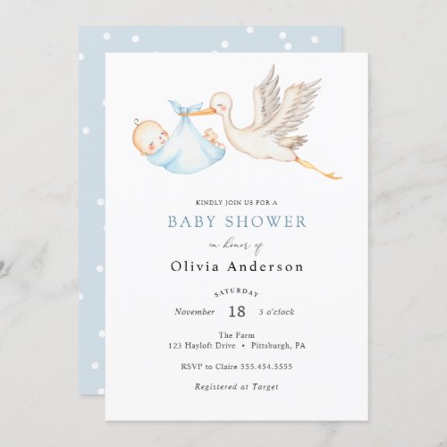 Stork Baby Boy Shower Invitation