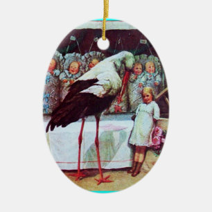 STORK BABY BOY SHOWER MONOGRAM Blue Aquamarine Ceramic Ornament