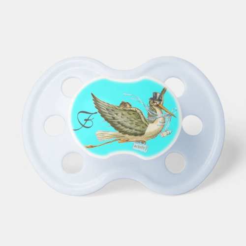 STORK BABY BOY SHOWER MONOGRAM  Turquase Pacifier