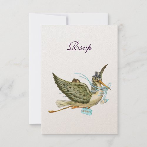 STORK BABY BOY SHOWER RSVP Champagne Metallic RSVP Card