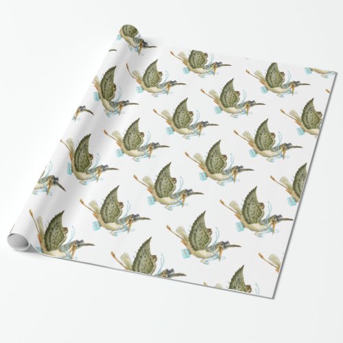 STORK BABY BOY SHOWER Teal Blue White Wrapping Paper