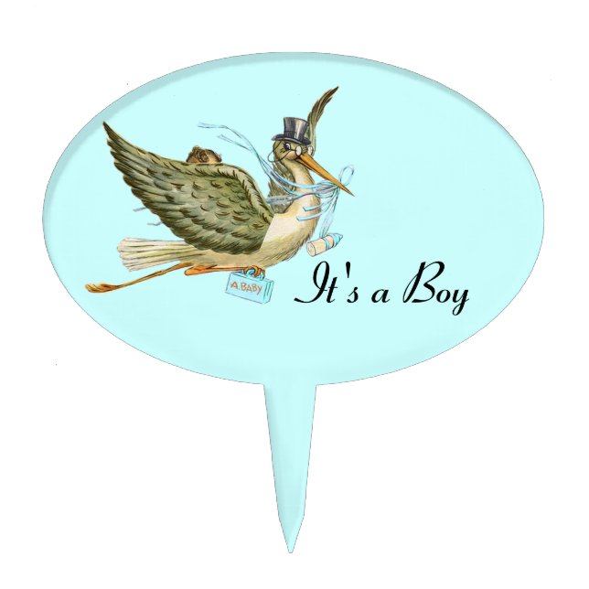 STORK BABY BOY SHOWER ,turquase Cake Topper (Front)