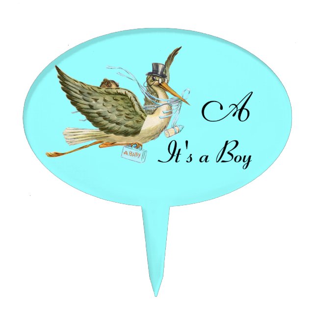 STORK BABY BOY SHOWER ,turquase Cake Topper (Front)