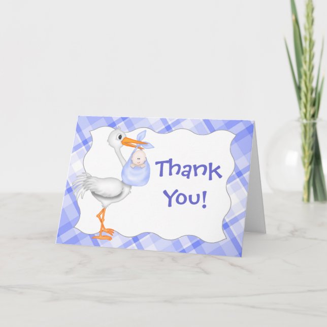 Stork & Baby Boy Thank You Card (Front)